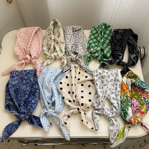 Vintage Literary Polyester Square Scarf Embroidered Floral Polka Dot Paisley Headscarf Fashion Neck Scarf For Women Accessories