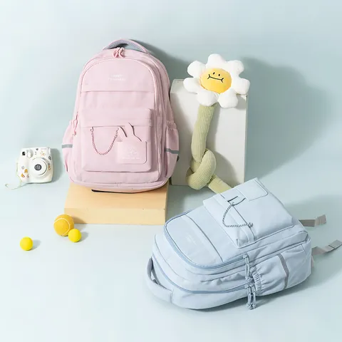 Korean Style Minimalist Cute Backpack For Women Girls Waterproof Oxford Cloth Large Capacity School Bag Travel Daypack With Chain Decoration