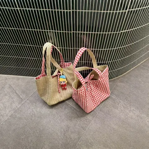 Sac Cabas en Toile à Carreaux Grande Capacité pour Femmes Été Rétro Décontracté Sac à Bandoulière de Shopping