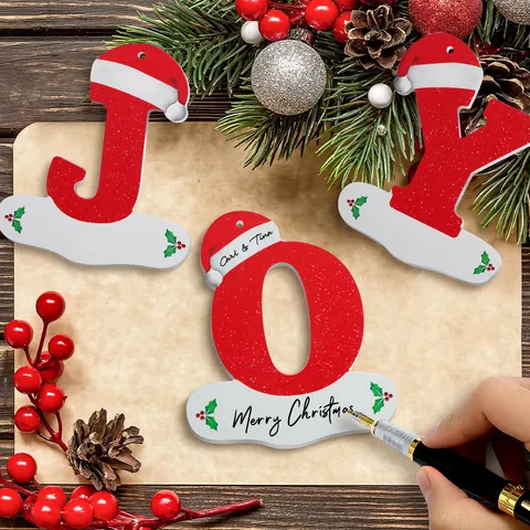 Ornamento Alfabeto per Albero di Natale Lettera Appesa Nome Personalizzato Fai da Te Cappello di Natale Decorazione Pendente in Plastica