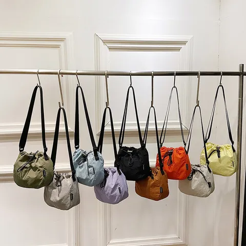 Lightweight Nylon Sport Crossbody Bag Minimalist Large Capacity Drawstring Bucket Bag For Women Fashion Casual Shoulder Bag
