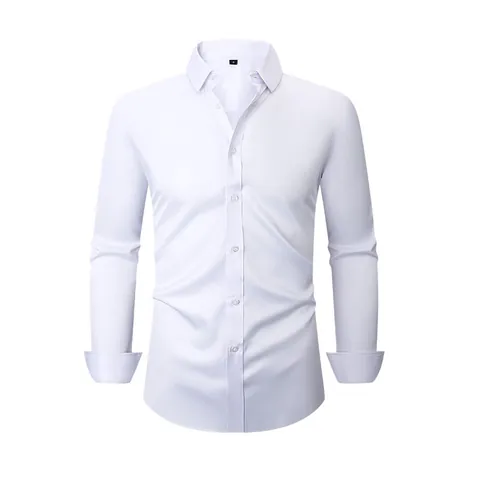 Men's Slim Fit 4-Way Stretch Business Shirt Long Sleeve Wrinkle Resistant Polyester Dress Shirt Non-Iron Solid Top