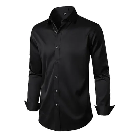 Men's Formal Long Sleeve Shirt Slim Fit Solid Color Business Office Dress Top