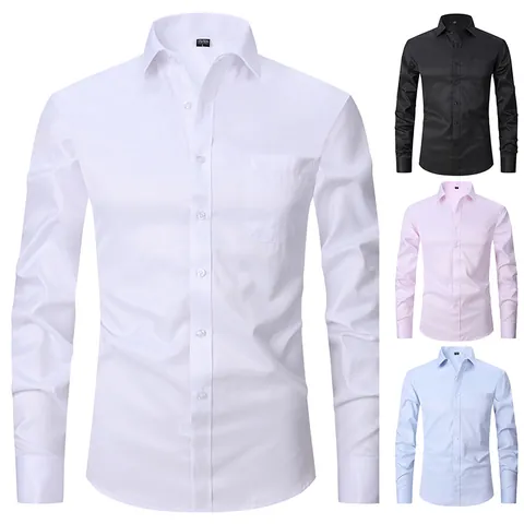Men's Business Casual Long Sleeve Shirt Solid Slim Fit Cotton Blend Professional Dress Shirt Office Work Wear Top