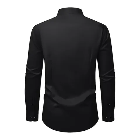 Men Business Formal Long Sleeve Shirt Four-Way Stretch Non-Iron Slim Fit Top Plain Color Work Office Professional Shirt