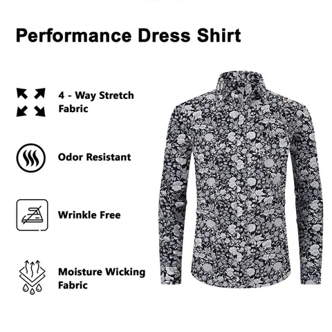 Men's Casual Print Long Sleeve Shirt Lapel Button Down Loose Fit Plus Size US Size Floral Printed Polyester Top For Men Everyday Wear