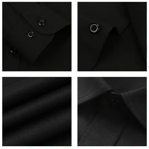 Men's Business Formal Long Sleeve Dress Shirt Breathable Stretch Wrinkle Resistant Solid Color Spread Collar Shirt Top