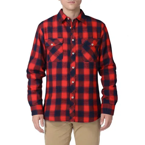 Men Plaid Flannel Shirt Vintage Brushed Button Down Long Sleeve Casual Regular Fit Top With Double Pockets Office Dress Shirt
