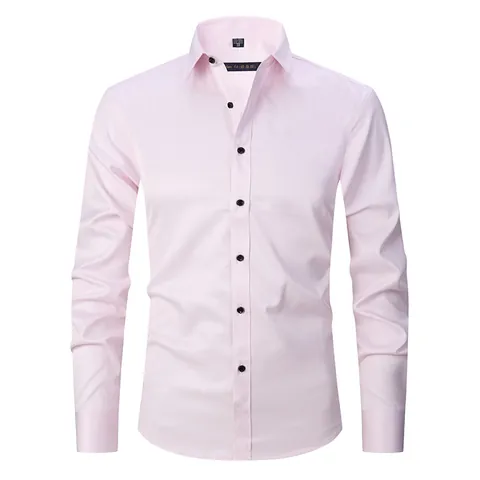 Men Business Casual Long Sleeve Shirt Slim Fit Solid Color Wrinkle-Resistant Stretch Single Breasted Square Collar Dress Shirt Top