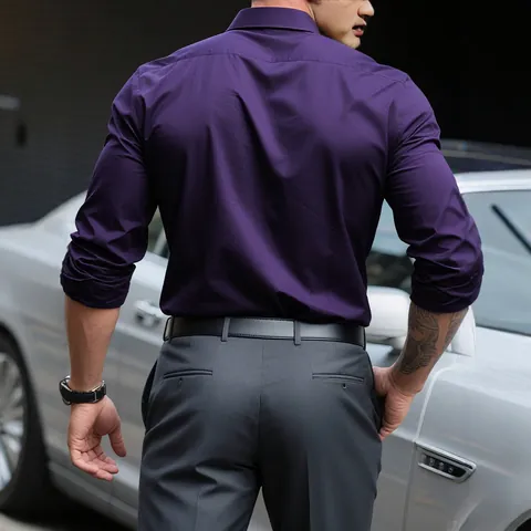 Men Business Casual Long Sleeve Shirt 4-Way Stretch Wrinkle Resistant Solid Color Fitted Button Down Shirt