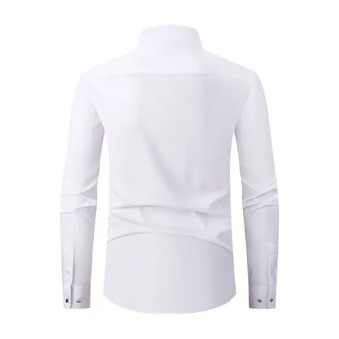 Men's Formal Tuxedo White Shirt Wing Collar Pleated Front Long Sleeve Wedding Groomsmen Shirt With Bowtie Black Studs