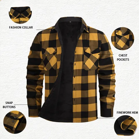 Men's Fleece Lined Flannel Plaid Shirt Thick Warm Button Down Long Sleeve Casual Retro Big Size Winter Shacket Top