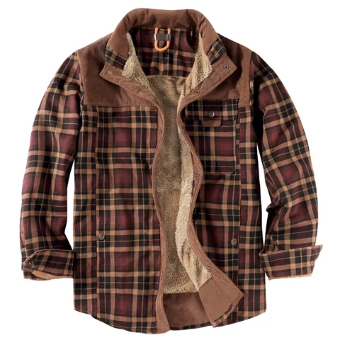 Heren Winter Geruit Fleece Gevoerd Overhemd Jas Casual Katoen Corduroy Patchwork Dik Warm Sherpa Top Voor Outdoor