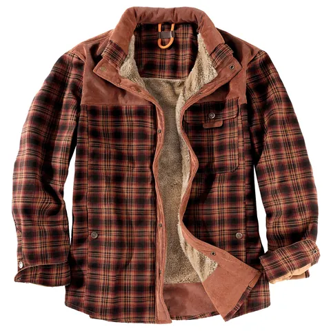 Heren Winter Geruit Fleece Gevoerd Overhemd Jas Casual Katoen Corduroy Patchwork Dik Warm Sherpa Top Voor Outdoor