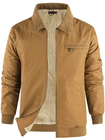 Men's Waxed Cotton Canvas Detroit Jacket Fleece Lined Heavyweight Winter Work Coat Water Repellent Vintage Lapel Full Zip Top