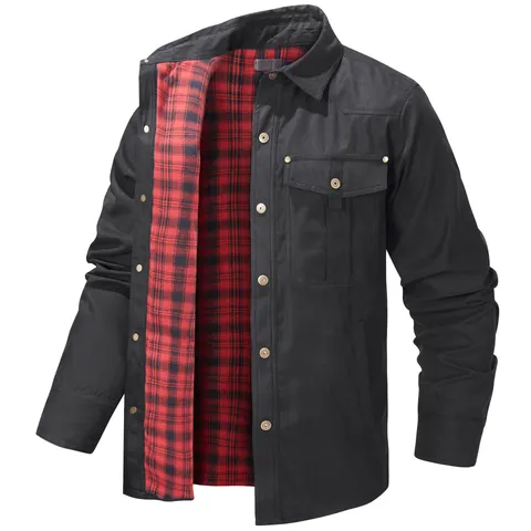 Herren Übergröße Revers Kariert Flanell Gefütterte Jacke Vintage Westlicher Stil Lockere Passform Casual Winddicht Oberteil