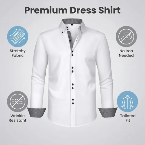 Men's Business Casual Long Sleeve Shirt Stretch Non-Iron Contrast Color Block Button Down Dress Shirt Top