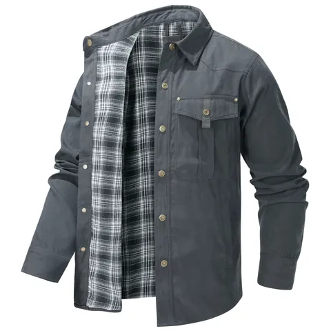 Herren Übergröße Revers Kariert Flanell Gefütterte Jacke Vintage Westlicher Stil Lockere Passform Casual Winddicht Oberteil