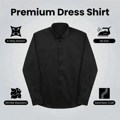 Men's Business Long Sleeve Shirt High Stretch Non-Iron Cooling Sun Protection Seamless Slim Fit Casual Dress Top