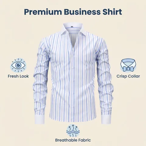Men Windsor Collar Striped Long Sleeve Shirt Contrast Collar Cuff Elastic Wrinkle Resistant Silky Business Casual Top
