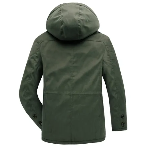 Men Mid-Length Sherpa Lined Parka Jacket Hooded Multi-Pocket Padded Coat For Winter Warm Windproof Workwear Outwear
