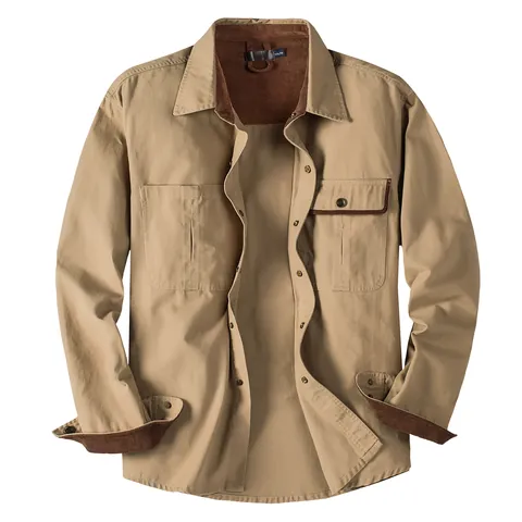 Men's American Vintage Cargo Shirt 100% Cotton Corduroy Patchwork Contrast Color Long Sleeve Loose Top Casual Work Shirt