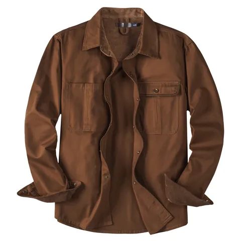 Men's American Vintage Cargo Shirt 100% Cotton Corduroy Patchwork Contrast Color Long Sleeve Loose Top Casual Work Shirt