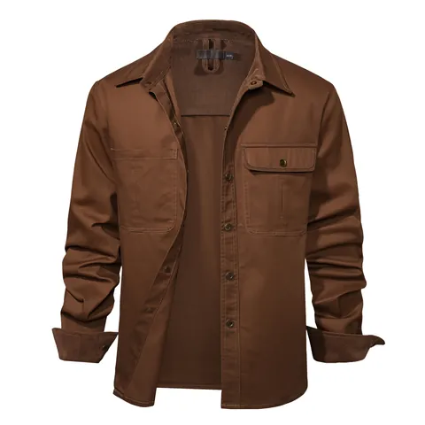 Men Retro Washed Cotton Long Sleeve Shirt Corduroy Patchwork Loose Fit Workwear Casual Top With Metal Buttons