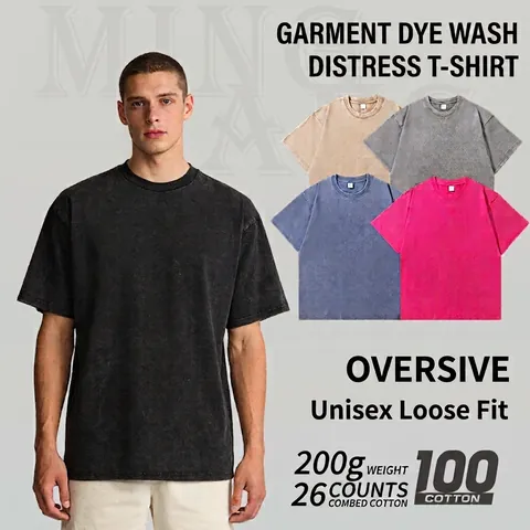Camiseta de Algodón Vintage Americano para Hombre Pesado Lavado Envejecido Manga Corta Ajuste Holgado Top Streetwear Casual