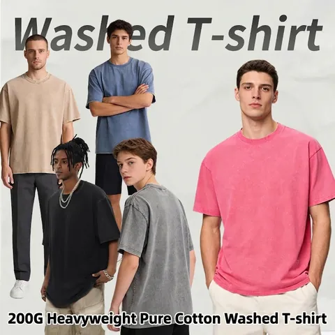 Camiseta de Algodón Vintage Americano para Hombre Pesado Lavado Envejecido Manga Corta Ajuste Holgado Top Streetwear Casual
