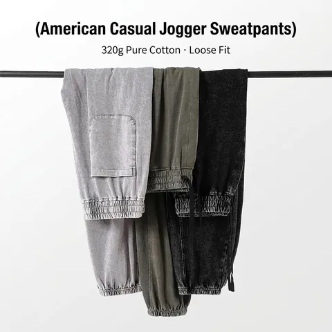 American Retro Men Sweatpants Heavyweight Cotton Double Yarn Washed Distressed Joggers Casual Loose Bottom For Men