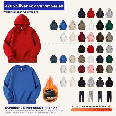 Men Casual Heavyweight Fleece Hoodie And Joggers Set Solid Color Loose Drop Shoulder Warm Sweatshirt And Sweatpants Top And Bottom