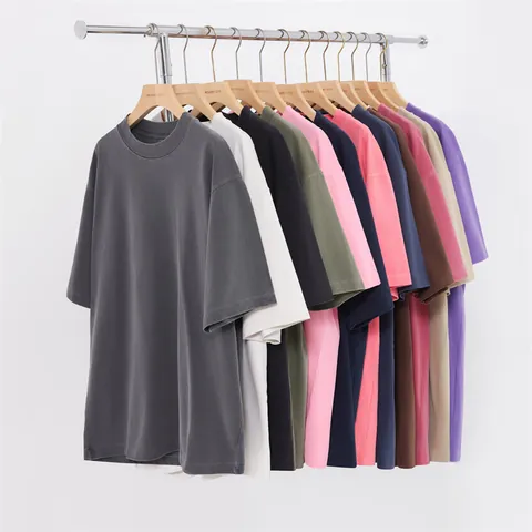 Camiseta de Algodón Pesado para Hombre Vintage Lavado Desgastado Oversize Manga Corta Casual Retro Streetwear Top