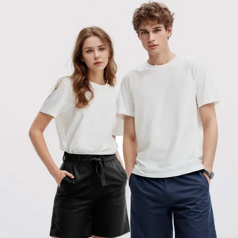 Camiseta de Algodón Casual para Hombre Manga Corta Cuello Redondo Liso Ajuste Holgado Transpirable para Verano Diario