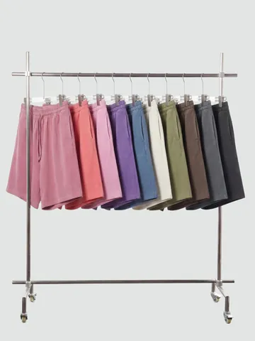 Short en Coton Décontracté pour Hommes avec Effet de Teinture Délavé Taille Élastique à Cordon Coupe Ample pour le Quotidien