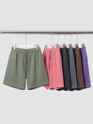 Short en Coton Décontracté pour Hommes avec Effet de Teinture Délavé Taille Élastique à Cordon Coupe Ample pour le Quotidien