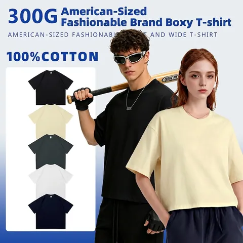 Camiseta Boxy de Algodón Puro Pesado para Hombre Corte Holgado Hombros Caídos Color Sólido Manga Corta Top