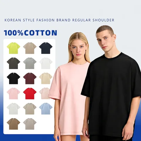 Camiseta de Algodón Puro Pesado para Hombre Color Sólido Cuello Redondo Manga Corta Top Básico Casual Verano Estilo Coreano Moda