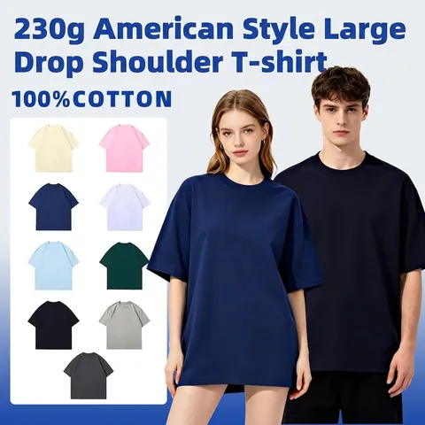 Heren Casual Katoen Zwaar T-Shirt Ruime Pasvorm Lage Schouders Korte Mouw Ronde Hals Effen Kleur Basic Top