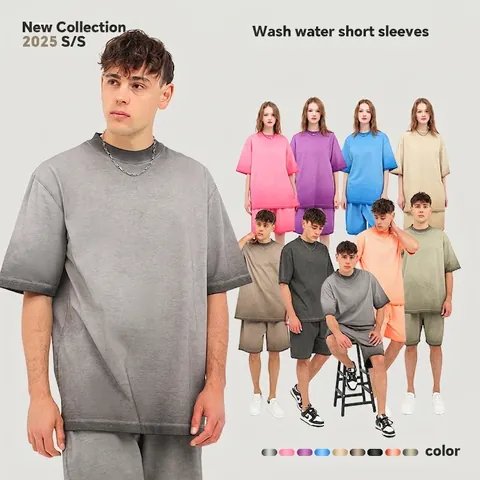 Camiseta Vintage Hombre Algodón Lavado Degradado Oversized Ombré Cuello Redondo Manga Corta Top Streetwear Moda