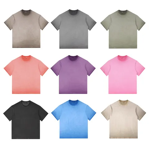 Camiseta Vintage Hombre Algodón Lavado Degradado Oversized Ombré Cuello Redondo Manga Corta Top Streetwear Moda