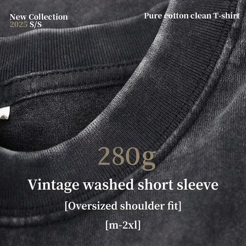 Heren Zwaargewicht 280g Katoen T-Shirt Vintage Zoutgewassen Distressed Losse Pasvorm Verlaagde Schouders Korte Mouw Top Europese Maat Effen Kleur Casual Tee