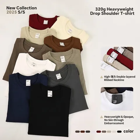 Heren Zwaargewicht Katoenen T-Shirt Losse Drop Shoulder Korte Mouw Top Effen Kleur Streetwear Zomer Basic Tee