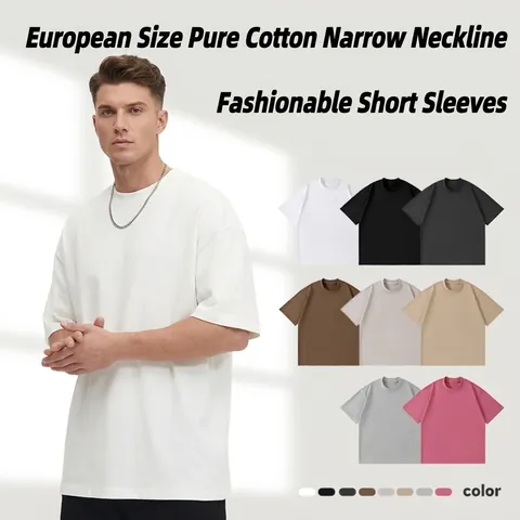 T-Shirt Oversize en Coton Épaules Tombantes Col Rond Streetwear Top pour Hommes Femmes Unisexe Coupe Large Tee