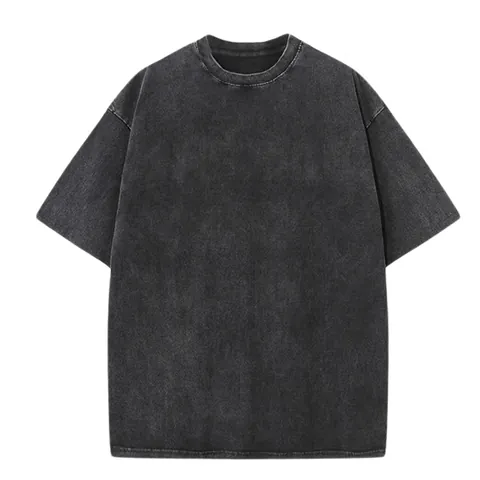 Ανδρικό Αμερικάνικο Vintage Acid Wash Βαρύ Βαμβακερό T-Shirt Χαλαρή Εφαρμογή Στρογγυλή Λαιμόκοψη Top Casual Streetwear