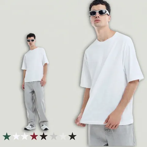 Camiseta de Algodón Pesado de 260g para Hombre Hombros Caídos Oversize Cuello Redondo Manga Corta Streetwear Color Sólido Casual Top