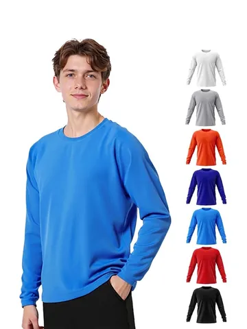 Men's Sport Long Sleeve T-Shirt Quick Dry Breathable Crew Neck Loose Fit Top For Fitness Training Solid Color Polyester