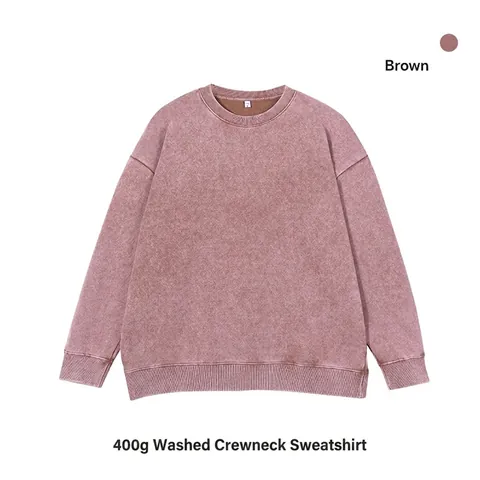 Men American Vintage Washed Distressed Crewneck Sweatshirt Heavyweight Oversized Loose Fit Long Sleeve Cotton Top