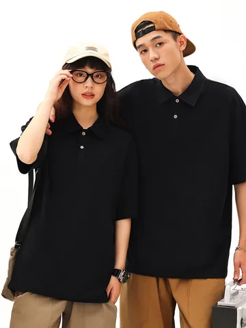 Polo en Pur Coton Lourd pour Hommes Femmes Double Fil Manches Courtes Col à Revers Streetwear Coupe Large Haut Décontracté