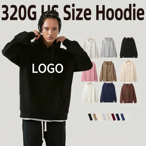 Men Heavyweight Cotton Blend Oversized Hoodie Loose Fit Long Sleeve Top Casual Solid Color Hooded Sweatshirt With Kangaroo Pocket